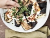 Chargrilled aubergine slices with Greek yoghurt, parsley and gochujang (Korean spice paste) butter