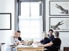 Plyable table, Gregor Jenkin; Cube bench and riempie dining chairs, Vogel; lace throw, H&M Home; light, Charles Haupt for BronzeAge; artworks, Catherine van der Merwe and Stas Trzebinski; crockery, Continental China; bronze bowls, Charles Haupt for BronzeAge
