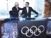 CTV’s Brian Williams shakes hands with NBC’s Brian Williams during a feature at the Vancouver Winter Olympics in 2010. (Photo Courtesy of Canada’s Olympic Broadcast Media Consortium)