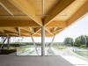 The paddock is an assembly of prefabricated parts and recycled materials, including wooden beams and panels sourced from Northern Quebec | Photo by Steve Montpetit