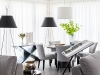 Modern sensibility is achieved through clean lines, captivating light fixtures and muted hues
