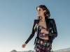 Look 1: Set against a stark background, she explodes in a mosaic of colour. Top: Retrofête, Pants: Retrofête Jacket: Ritual, Leather Skirt: Ritual, Shoes: Oneteaspoon | Photography by Thomas Louvagny