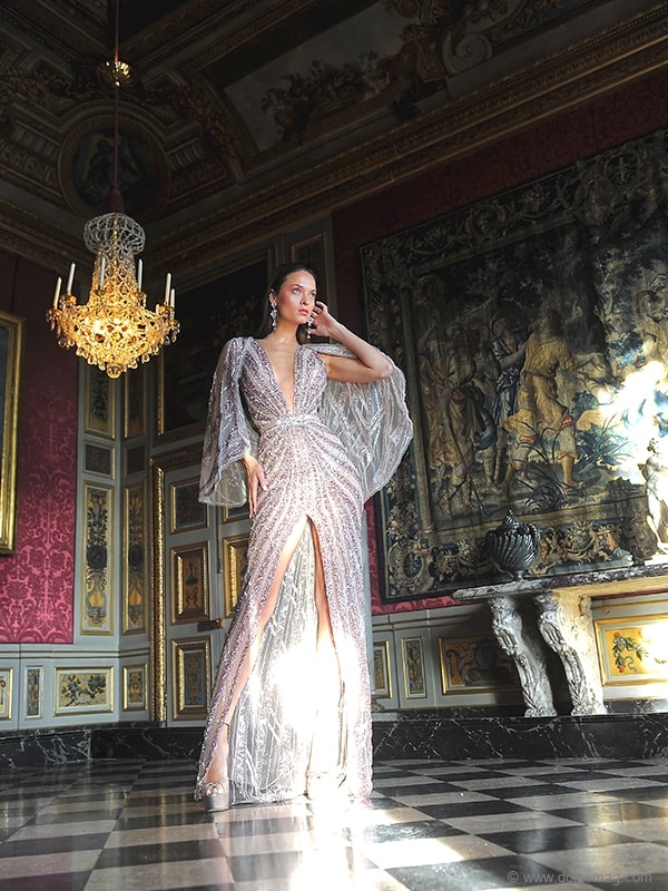 The regal backdrop in Nakad’s couture Spring- Summer 2021 collection was captured at the Château de Vaux- Le-Vicomte in France | Photo by Greg Alexander