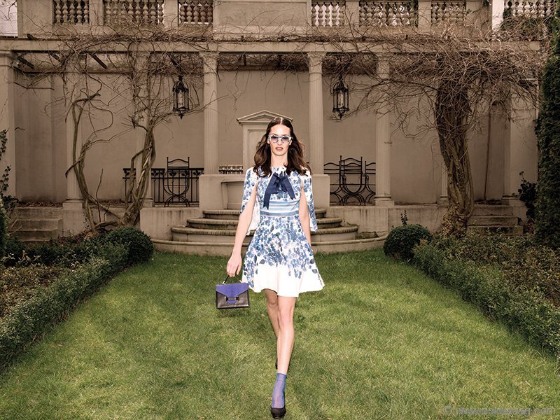 Be adventure-ready with a floral gown-and-jacket set / Gown and jacket: Karen Millen; shoes: Saint Laurent; bracelet and bag: A Cuckoo Moment; sunglasses: Swatch