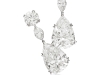 These stunning circular-cut diamond ear pendants with suspending briolette-cut emeralds exude supreme grace.