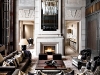 Sumptuous and inviting, this great room features 25-foot ceilings and walls layered with fine materials, custom-designed bronze screens and floors in cut slab marble
