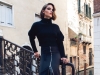 Bridge the gap between fashion and comfort. What’s better than a cosy knit that transitions from daywear to a chic after-hours outfit? | SPORTMAX oversized wool turtleneck sweater with stretch long zip skirt, velvet-trimmed studded suede platform sandals in gold MIU MIU