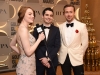 Emma Stone, Damien Chazelle and Ryan Gosling during the 74th Annual Golden Globe Awards