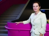 Marianne McKenna stands by the hot pink staircase she conceived for the Rotman School of Management