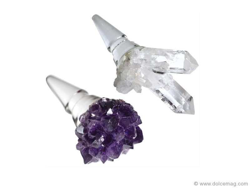 Turn your bottles of vino into sparkling gems with these unique bottle stoppers that dazzle with natural amethyst and crystal spikes.