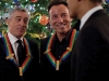 President Barack Obama greets Robert DeNiro and Bruce Springsteen at a reception for the Kennedy Center Honors recipients in the Blue Room of the White House, Dec. 6, 2009.