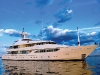 The stunning vessel Sweet Pea sits peacefully anchored