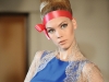 Lorenzo Riva\'s royal blue gown becomes even more regal with a cinched waist and lace shawl.