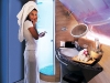 An onboard cocktail lounge and private shower spas give a whole new meaning to flying first class.